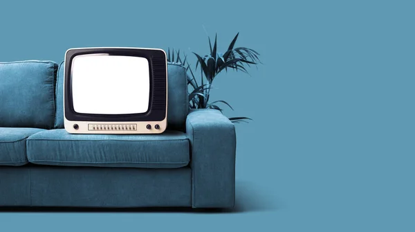 Old Retro Television Blank Screen Couch Entertainment Vintage Appliances Concept — Stock Photo, Image
