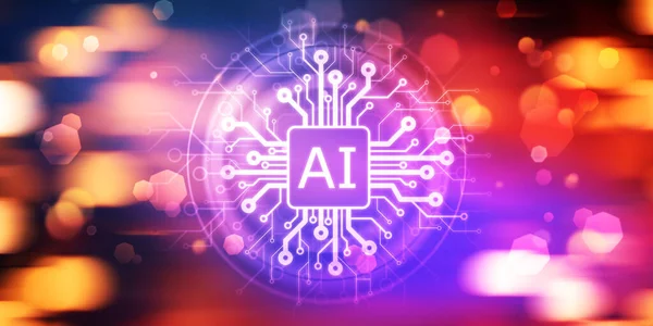 AI Artificial intelligence, connections, machine learning and computer science abstract background with chip