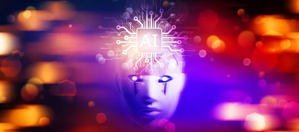 Humanoïde Robot Chip Kunstmatige Intelligentie Concept — Stockfoto