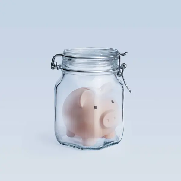 Piggy银行在密封的玻璃瓶里 长期投资和资金保护的概念 — 图库照片