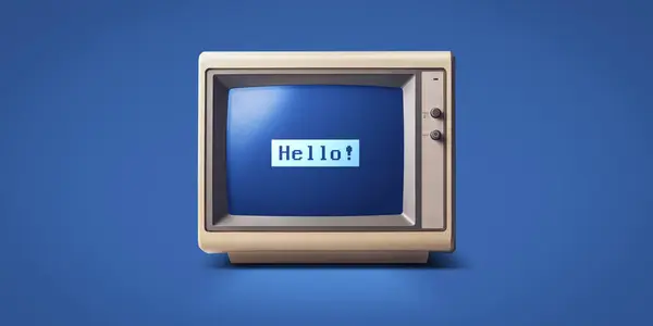 Old Computer Monitor Displaying Hello Text Screen Vintage Technology Concept — Stock Photo, Image