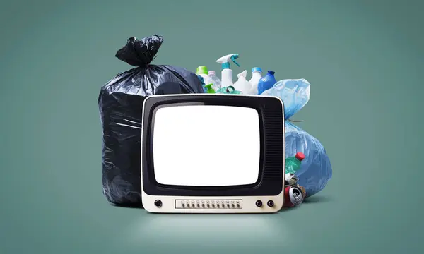 Assorted Garbage Old Television White Blank Screen — Stock Photo, Image