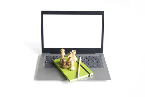 Chess Piece Laptop Management Strategy Concept Decision Making Idea White — Stock Photo, Image