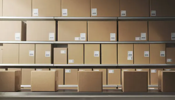 Many Boxes Conveyor Belt Warehouse Storage Racks Stock Image