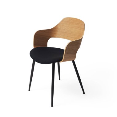 Beyaz arka planda izole edilmiş zarif ahşap sandalye, ev dekoru ve iç tasarım konsepti