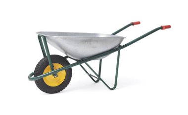 Bahçıvanlık el arabası beyaz arka plan, bahçıvanlık ve bahçıvanlık kavramına izole edilmiştir.