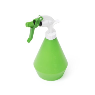 Bahçe spreyi şişesi beyaz arka planda izole, bahçe malzemeleri ve ürün konsepti