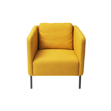 Beyaz arka planda izole edilmiş zarif sarı koltuk.