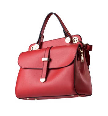 Beyaz arka planda kırmızı kadın deri çanta