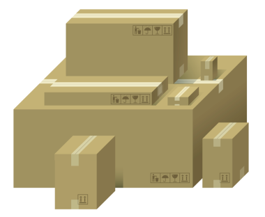 Üst arkaplanda karton kutular kümesi