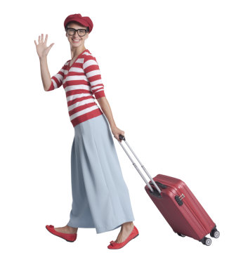 Gülümseyen ve el sallayan mutlu gezgin