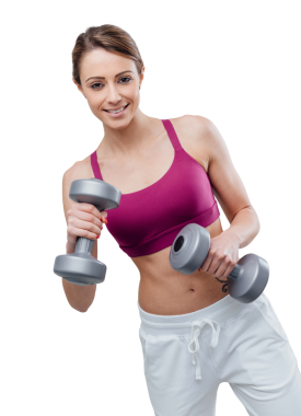 Gülümseyen sporcu kadın spor yapıyor.