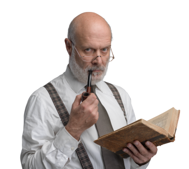 Kıdemli akademik profesör pipo okuyor ve içiyor.