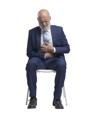 PNG dosyası yok. Midesi ağrıyan yaşlı bir adam.