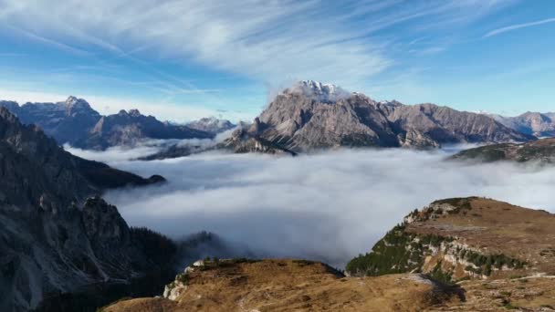 Seceda Mountain Italian Dolomites Autumn Aerial Footage — Stock video