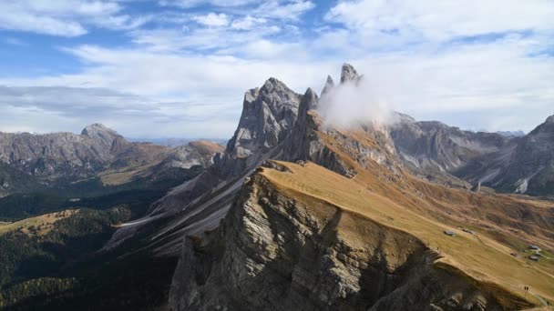 Seceda Hora Italských Dolomitech Podzim Timelapse Video — Stock video