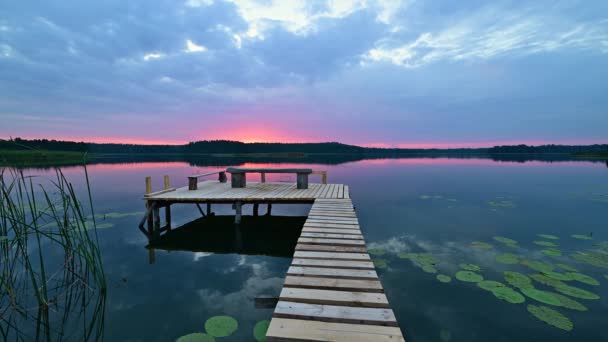 Vacker Sommar Soluppgång Över Sjön Stockfilm