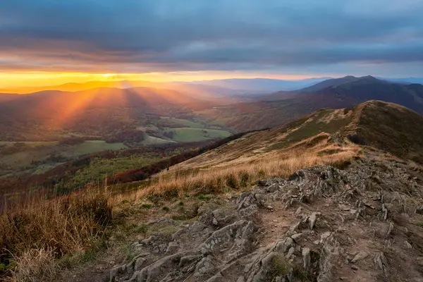 Beautiful autumn sunset in Bieszczadzy mountains - Poland