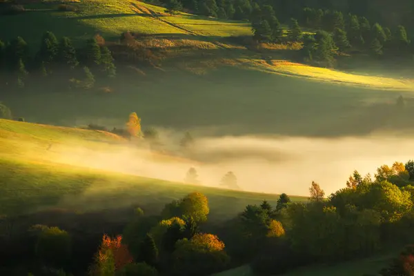 Beautiful Autumn Morning Foggy Hills — Stock Photo, Image