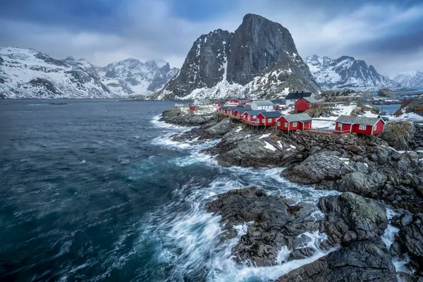 Известная Рыбацкая Деревня Хамной Норвегии Лофотенские Острова — стоковое фото