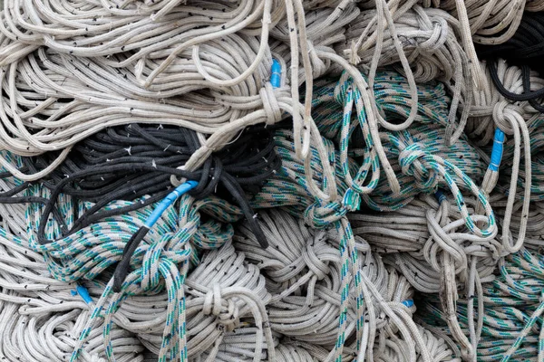 Retro Fishing Nets Bags Close Pile Old Fishing Net — Stock Photo, Image