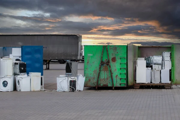 stock image Electronic-waste including refrigerators, waiting for disposal.