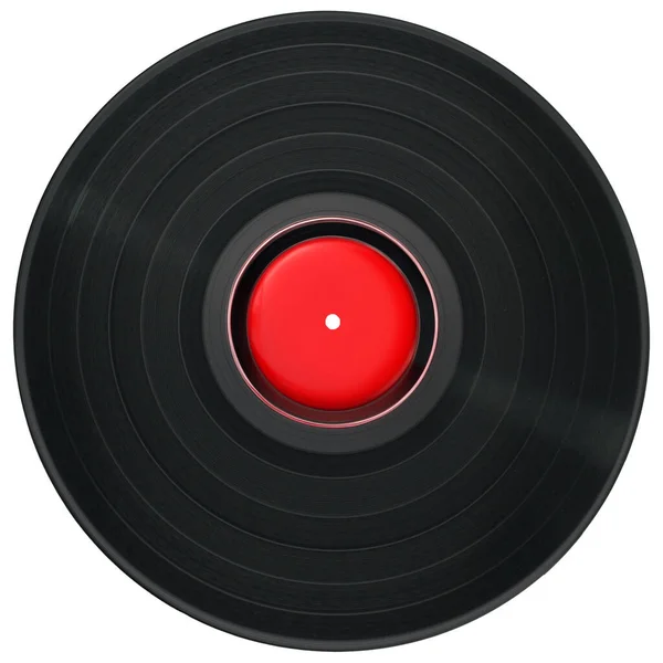 Zwarte Vinylplaat Een Witte Achtergrond Rood Label — Stockfoto