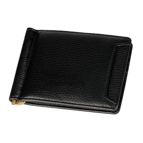 Luxus Aus Echtem Schwarzem Leder Brieftasche Isolierte Ansicht — Stockfoto