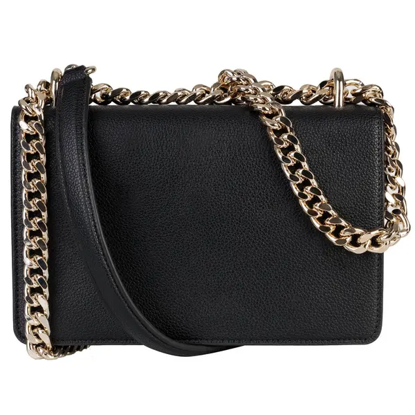 Beyaz Arkaplanda Altın Kaplama Zincirli Şatafatlı Siyah El Çantası.