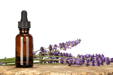 Tahta Yüzeyde Metin İçin Yer Olan Lavanta Yağı Şişesi