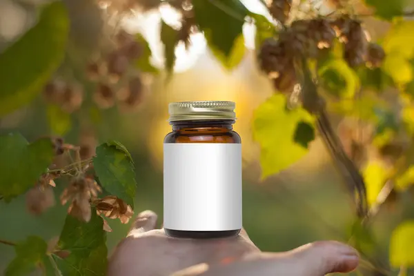 stock image Medicine Bottle with Blank Label in Nature