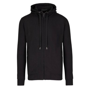 Drawstring 'li klasik Siyah Fermuar Kapüşonlu