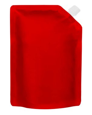 Fışkırtıcı kapaklı kırmızı stand-up kesesi.