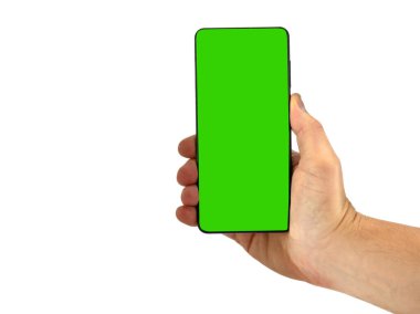 El ile yeşil perde Smartphone tutarak