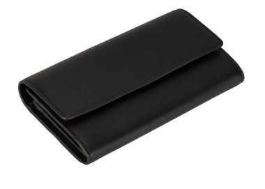 Siyah deri cüzdan katlanmış, izole edilmiş..