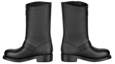 İki Siyah Deri Çizme Yan Görünümü