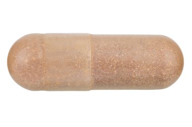 Kahverengi Tıbbi Kapsül Beyaz Arkaplanda İzole Edildi.