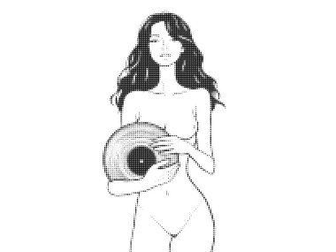 Woman Holding Vinyl Record in Halftone Art clipart