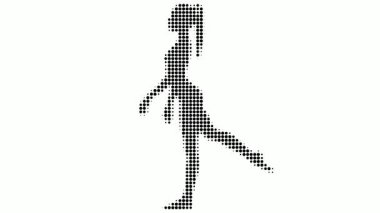 Tarzlı bir sanat tasarımı içinde dans eden bir kadının yarım tonlu siyah animasyonu..