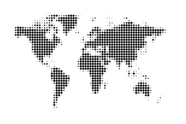 Siyah Yarım Tonlu Dünya Haritası Noktaları Biçimi