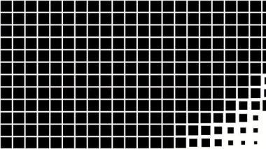 Beyaz arkaplanda siyah yarım ton kare desen yavaş yavaş soldan sola kayar