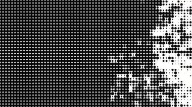 Siyah yarım tonlu noktaların canlandırılmış ızgarası beyaz arkaplanda yavaş yavaş sağdan sola çözünüyor