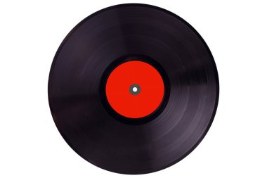 Siyah Vinil Kayıt Kırmızı Etiket İzole Edildi