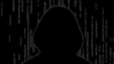 İsimsiz Hacker Silueti İkili Kod Yağmurda.