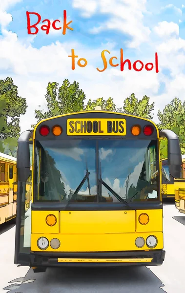 stock image Back to School Big Yellow Bus with Text