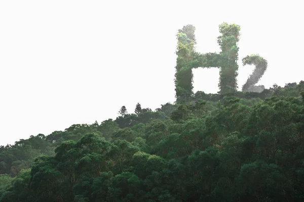 Símbolo Energía Hidrógeno Verde Ladera Bosque Montaña Sobre Fondo Blanco — Foto de Stock