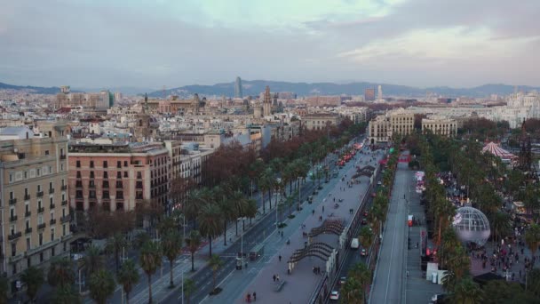 Lotnicze Drony Takie Jak Widok Port Barcelonie Vell Marina Dzielnicy — Wideo stockowe