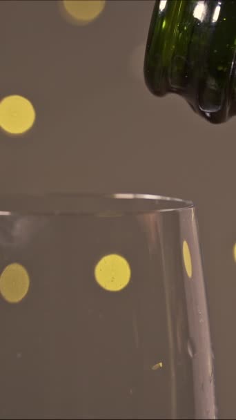 Close View Champagne Being Poured Glass Slow Motion Shot Vertical — Stockvideo