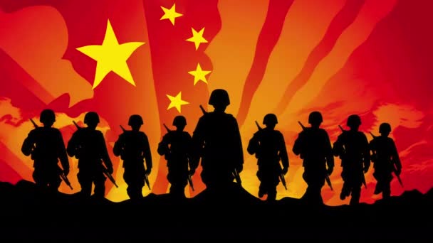 Silhouette Militare Cinese Cina Come Superpotenza Mondiale — Video Stock