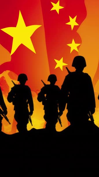 Κινέζικη Στρατιωτική Σιλουέτα Κίνα Παγκόσμια Υπερδύναμη Κάθετη Λήψη Royalty Free Πλάνα Αρχείου